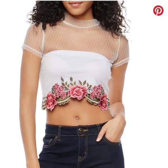 Embroidered mesh crop top - Picture 2 of 6